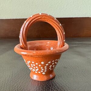 Mini Terracotta Basket with White Dots Handcrafted in Mexico
